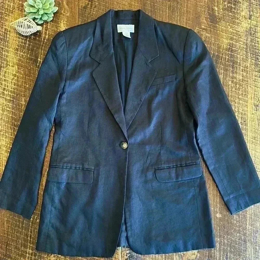 Casual Corner | Y2K 100% Linen Black Single Button, Longer Fit Blazer